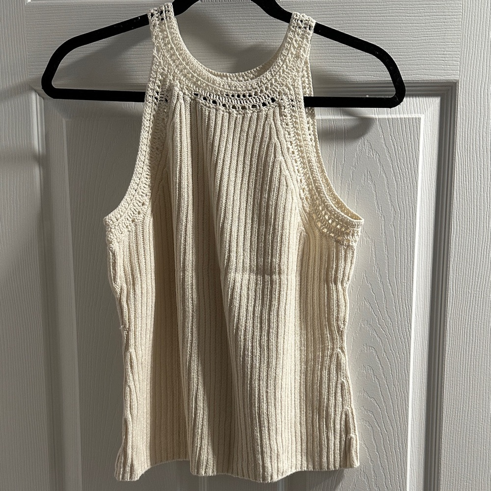 Lucky Brand Cream Crochet Trim Ribbed Tank